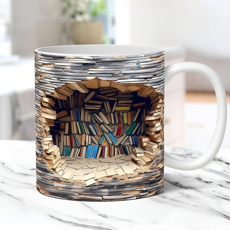 Mugs de bibliophile - Tasse 3D avec étagère à livres