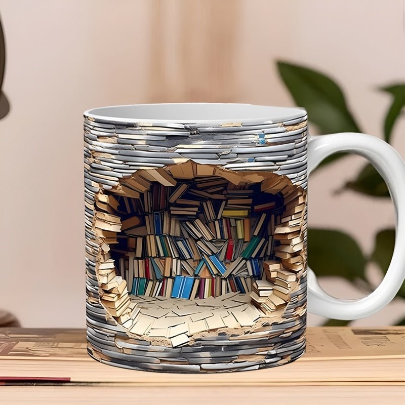 Mugs de bibliophile - Tasse 3D avec étagère à livres