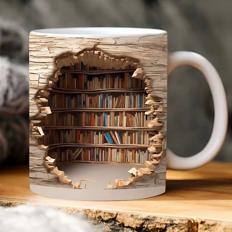 Mugs de bibliophile - Tasse 3D avec étagère à livres