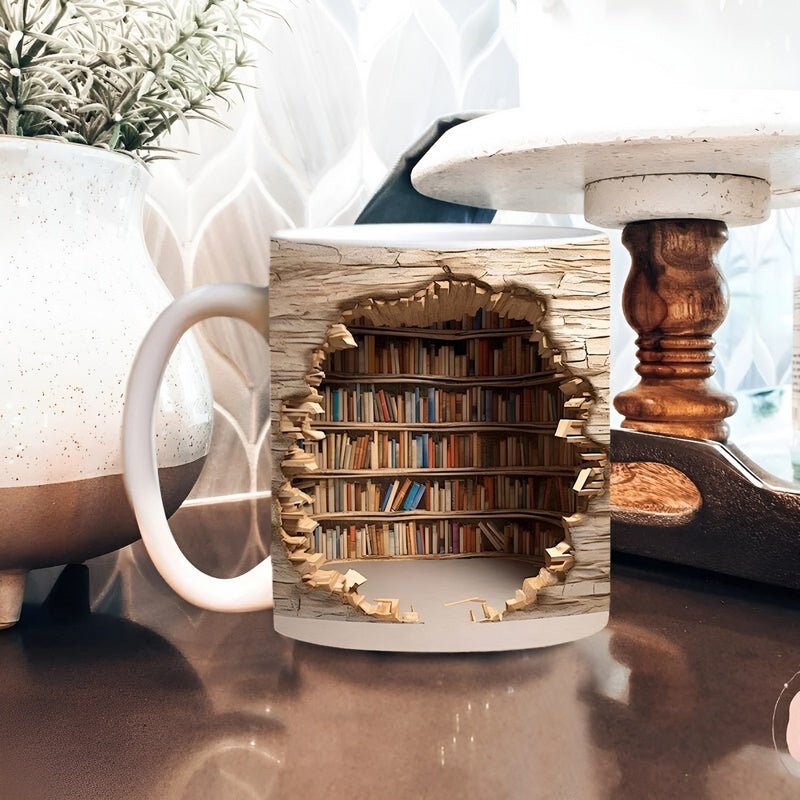 Mugs de bibliophile - Tasse 3D avec étagère à livres