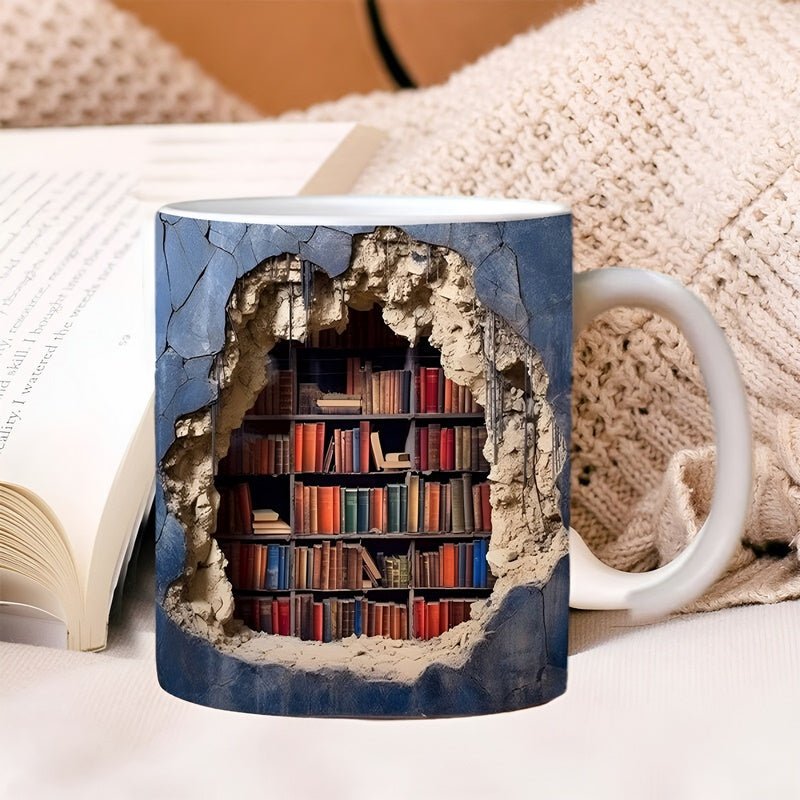 Mugs de bibliophile - Tasse 3D avec étagère à livres