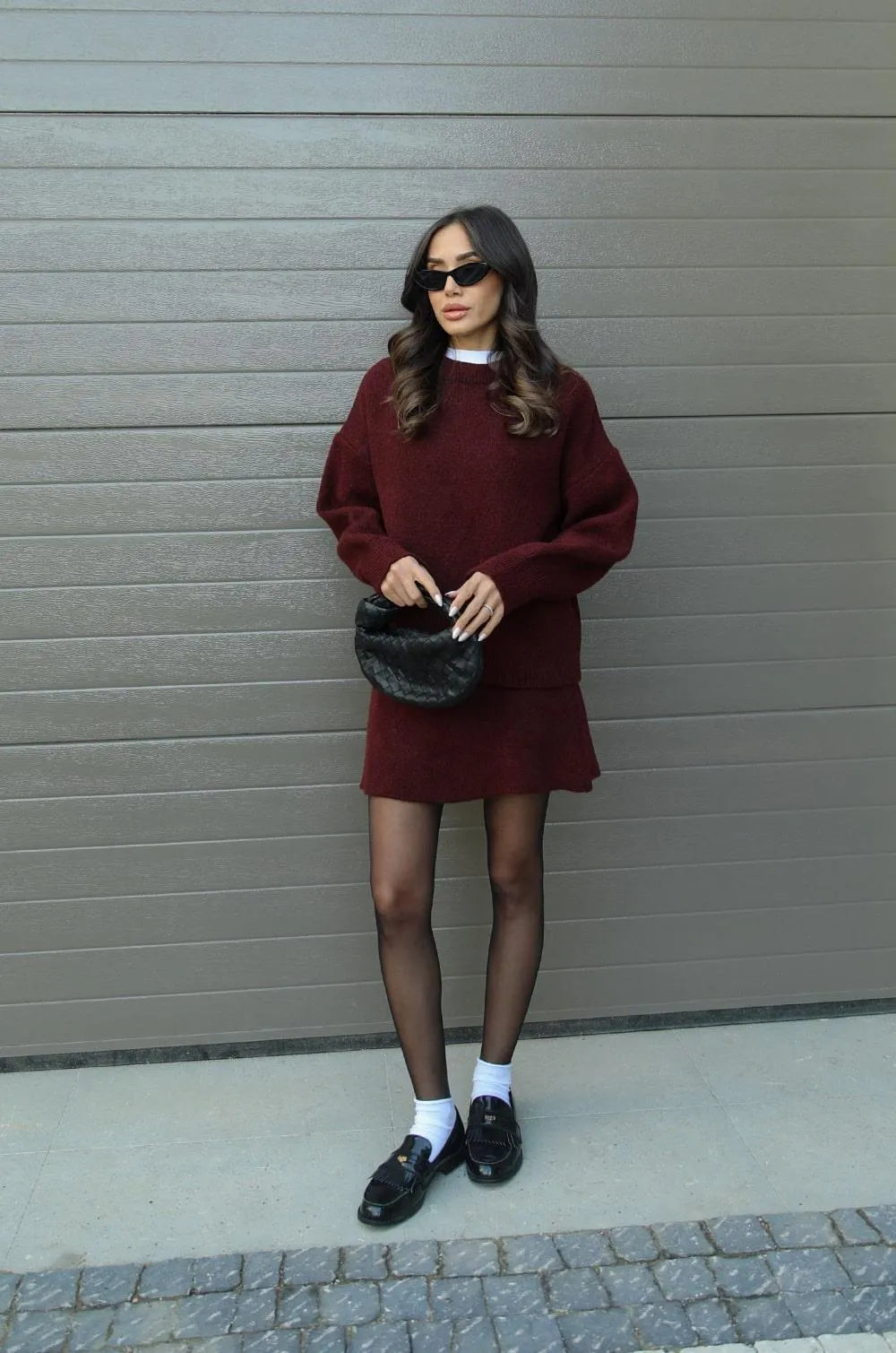 Celina - Pull en tricot à col rond et mini jupe, ensemble deux pièces
