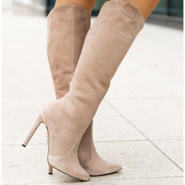 Nicole - Bottes-stilettos élégantes à hauteur de genou avec fermeture éclair latérale