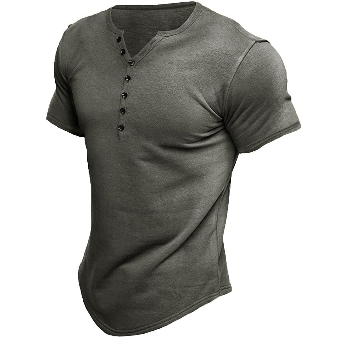 Le millésime de Jen | T-shirt Henley pour hommes à manches courtes et design de couleur unie