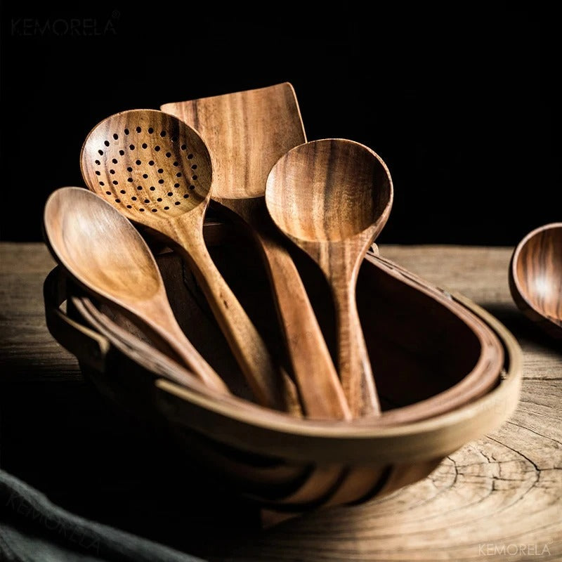 EcoWood - Ensemble d'ustensiles de cuisine en bois premium