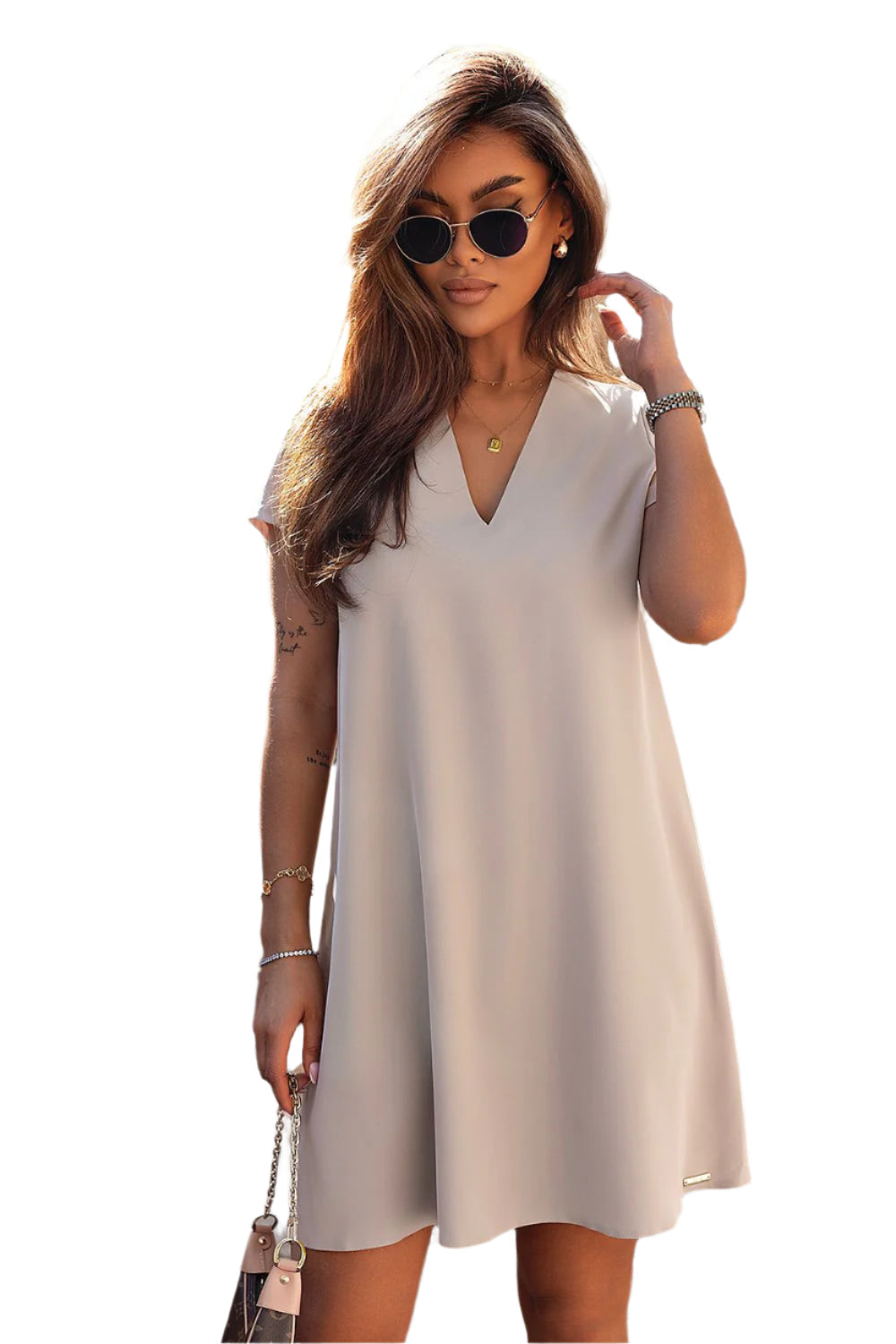 Lina - Robe Courte Décontractée à Manches Courtes