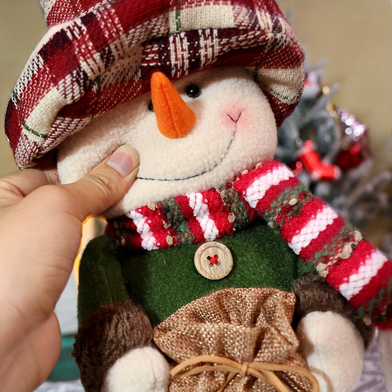 Figurine Vintage de Père Noël et Bonhomme de Neige à Carreaux