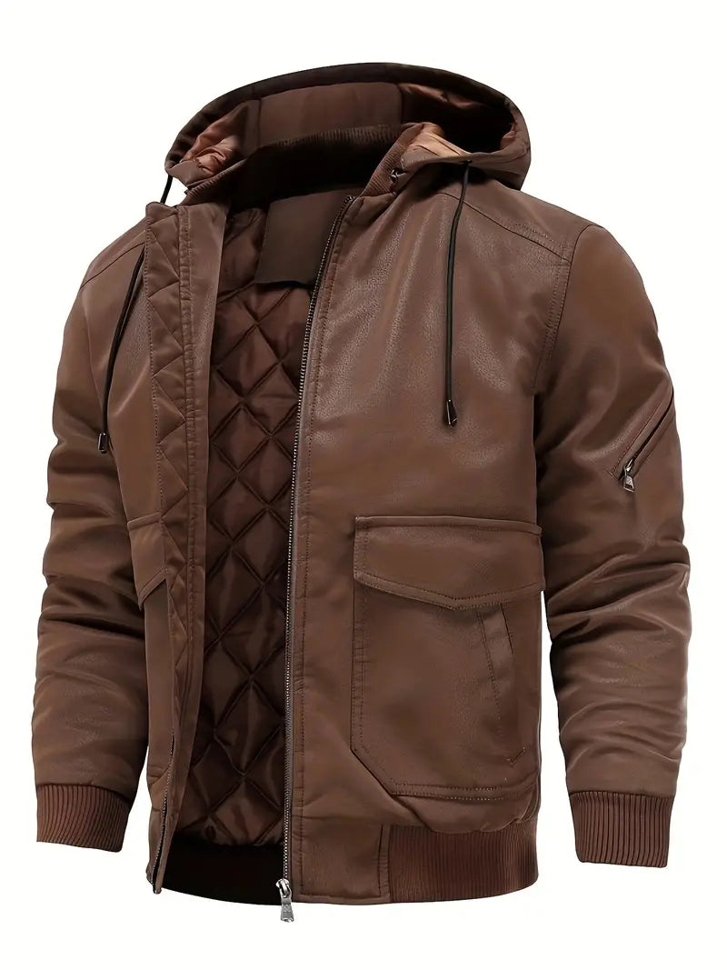 Veste à capuche en simili cuir pour hommes Peter