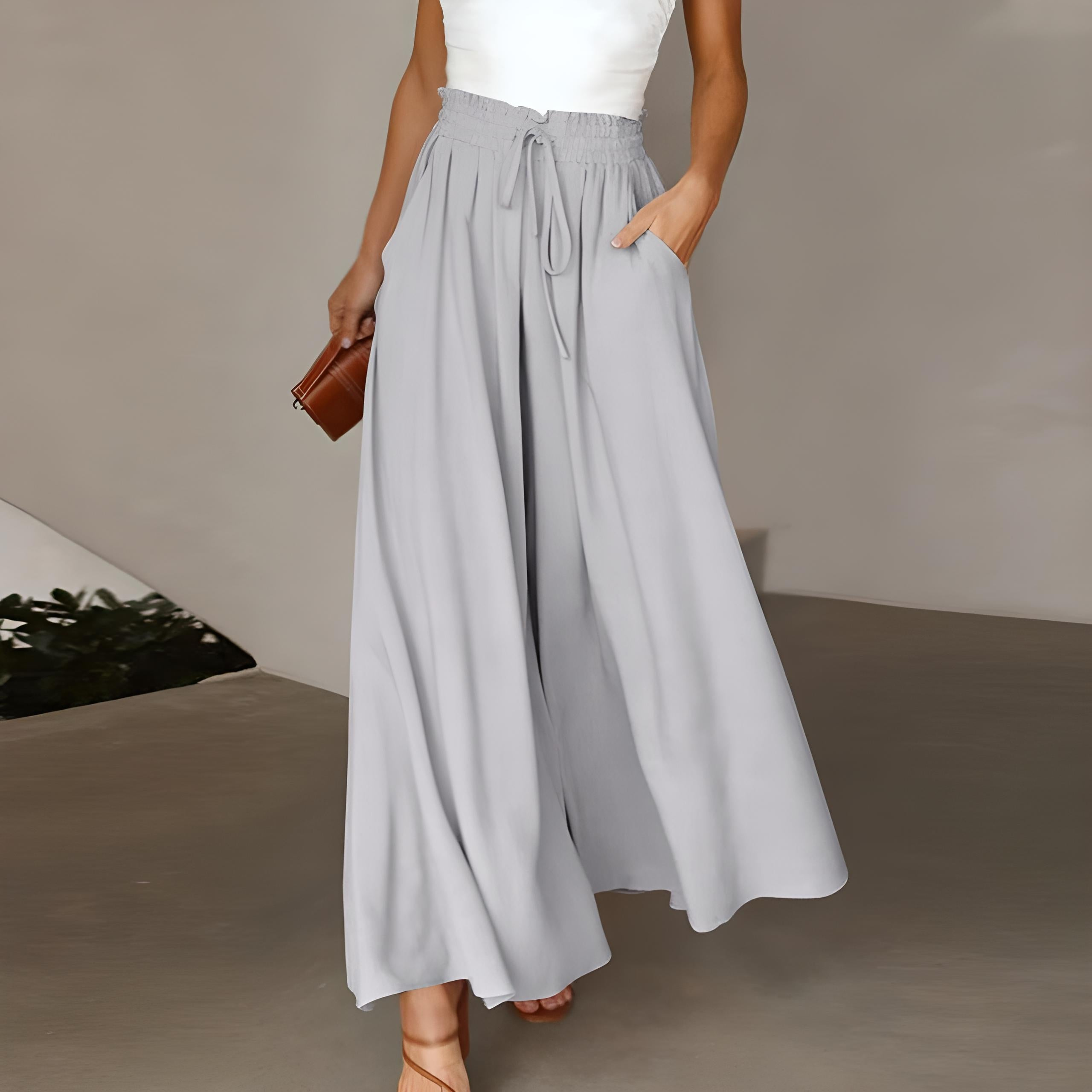 Claudia - Pantalons larges à taille haute avec cordon