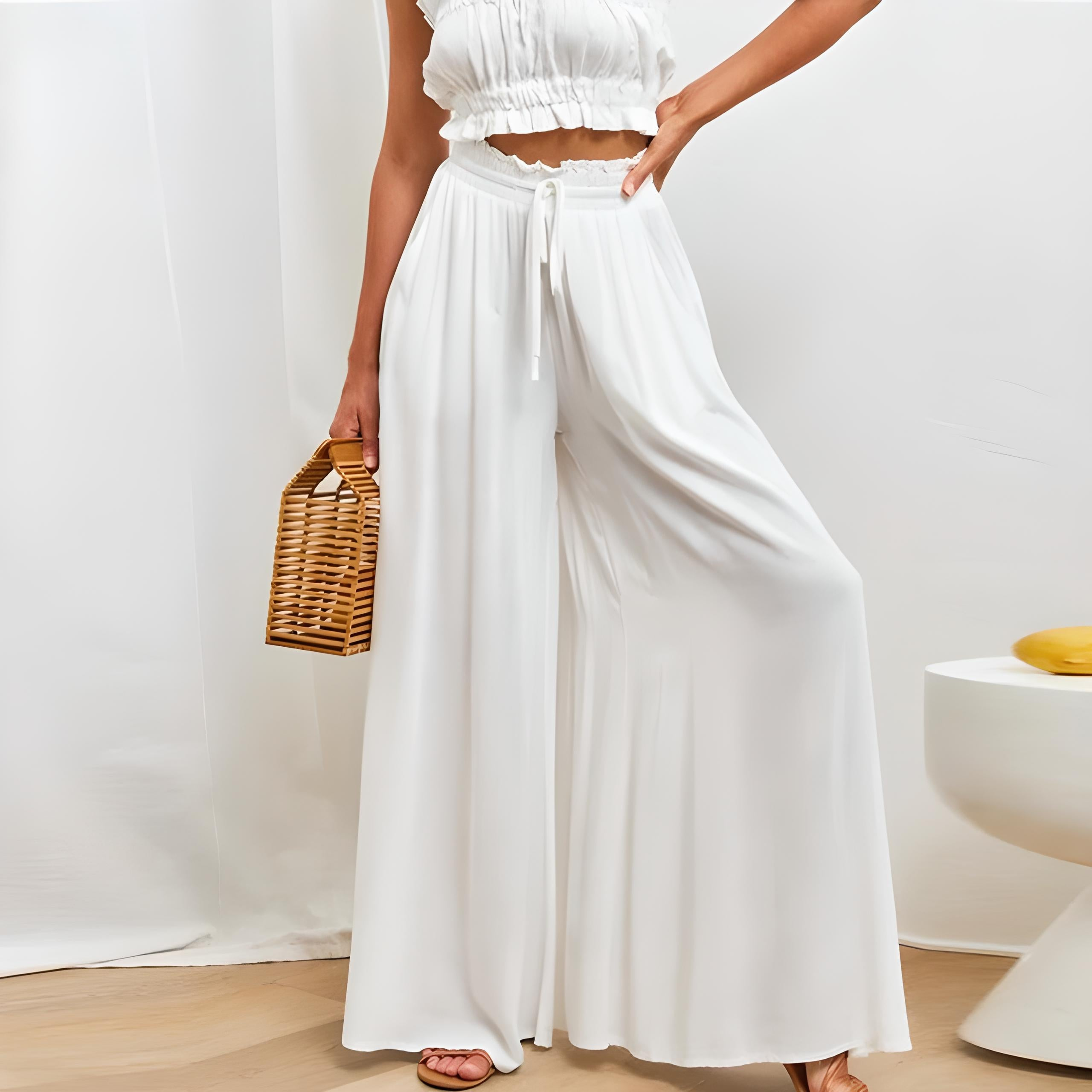 Claudia - Pantalons larges à taille haute avec cordon