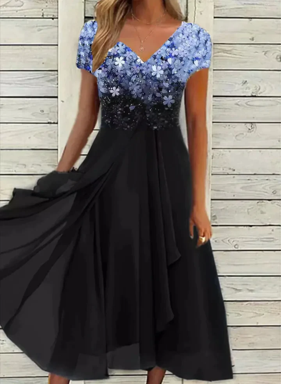 Emelia - Robe maxi haut-bas en paillettes et chiffon
