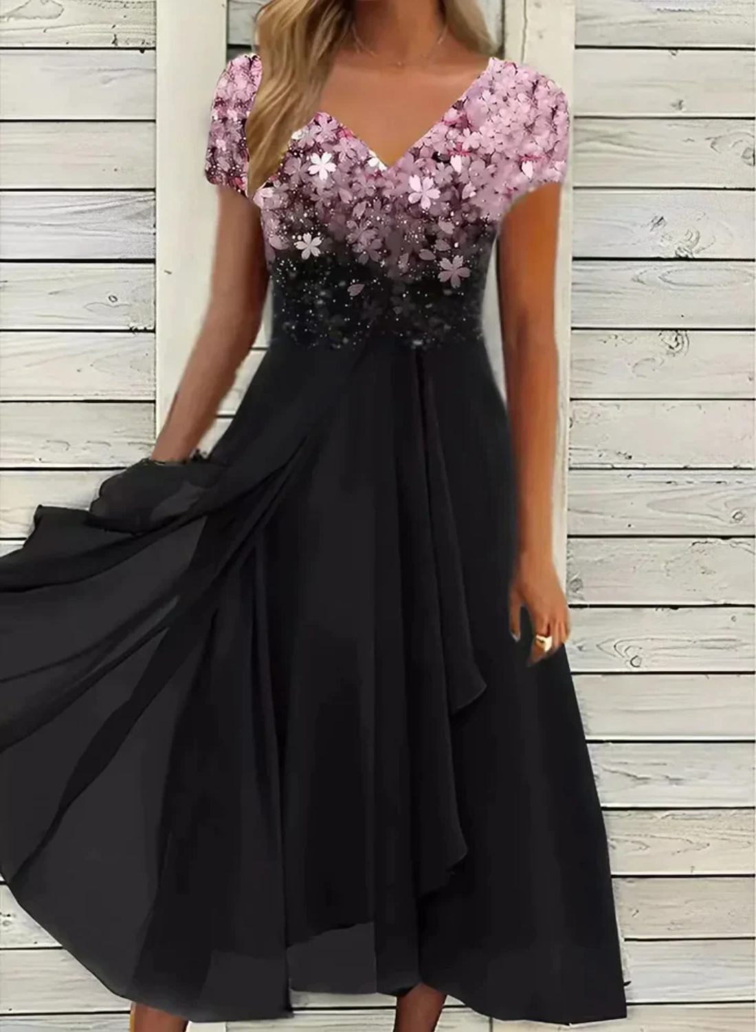 Emelia - Robe maxi haut-bas en paillettes et chiffon