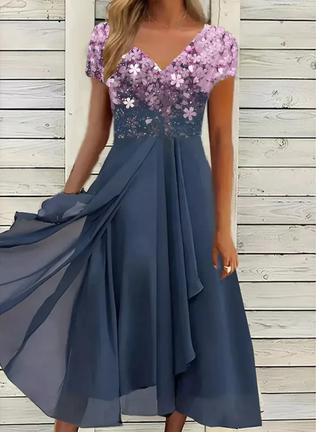 Emelia - Robe maxi haut-bas en paillettes et chiffon