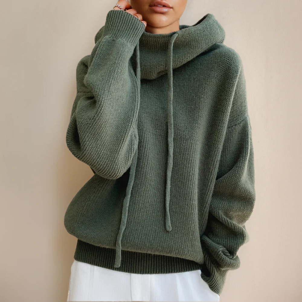 Hoodie en tricot à coupe décontractée – Col roulé ample – Élégance décontractée au quotidien