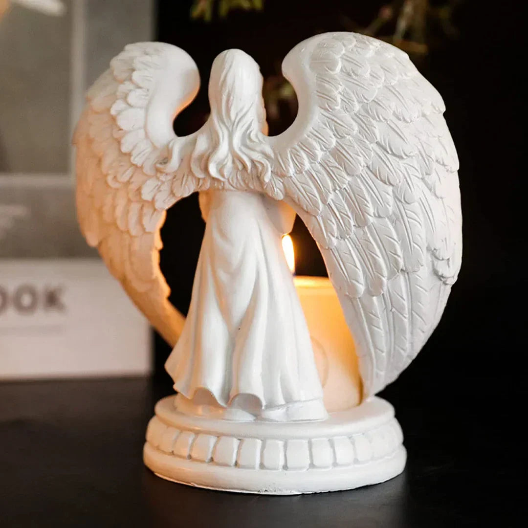 AngelAura Figurine d'Ange Élégante avec Bougeoir - Décoration Ambiance