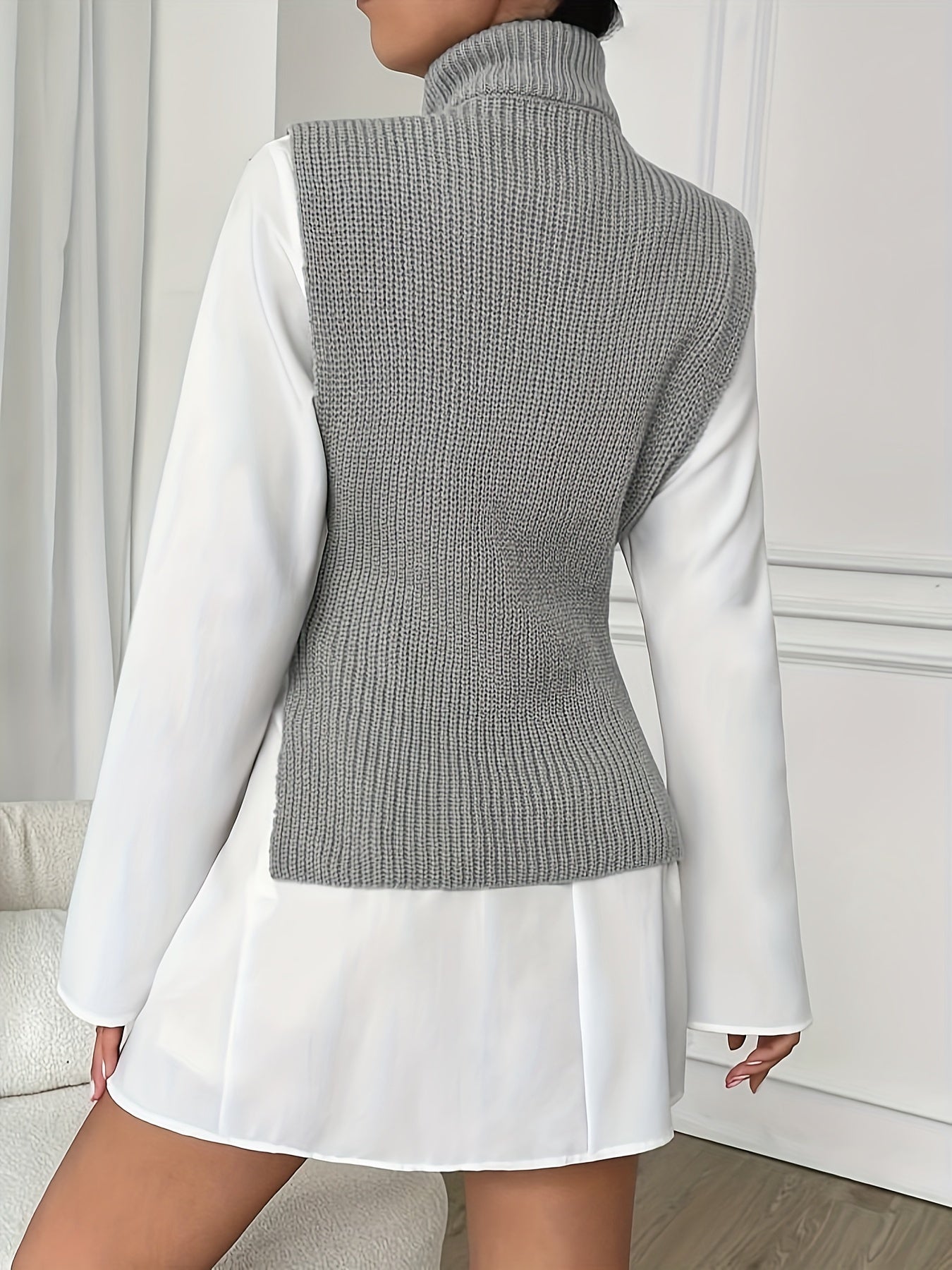 Brittany- Chic gilet en tricot et robe longue avec col blanc