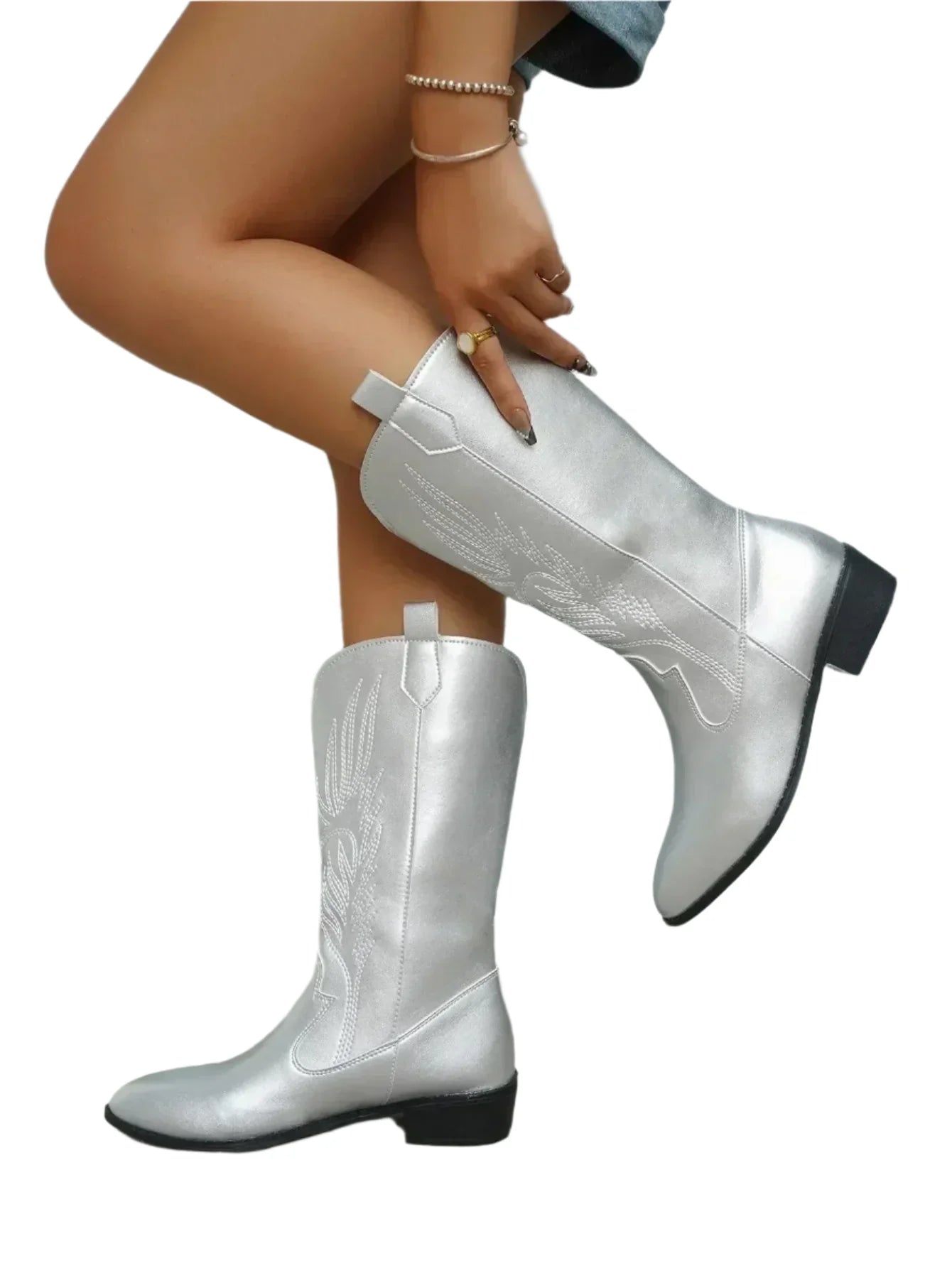 Bottines western à enfiler Savannah pour femmes – Style cowboy confortable jusqu'au mollet