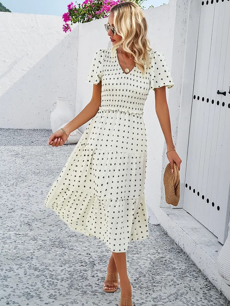 Nelia - Robe midi à pois avec des manches flottantes