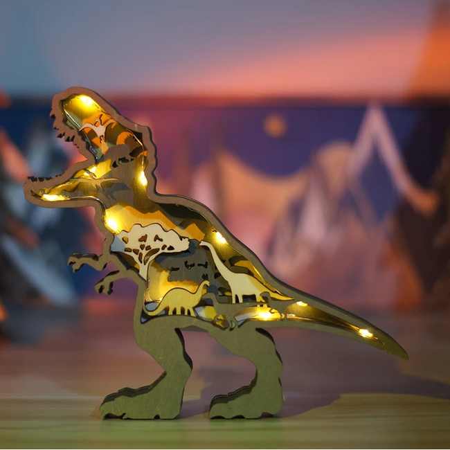 Lampe de nuit en bois 3D dinosaures Jurassic Fun