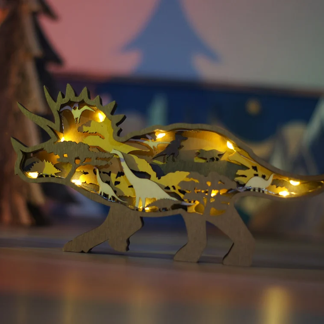 Lampe de nuit en bois 3D dinosaures Jurassic Fun