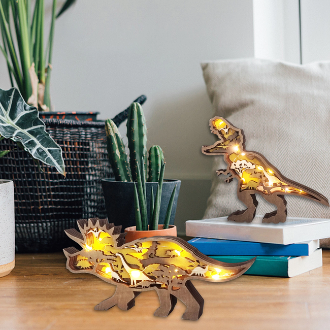 Lampe de nuit en bois 3D dinosaures Jurassic Fun