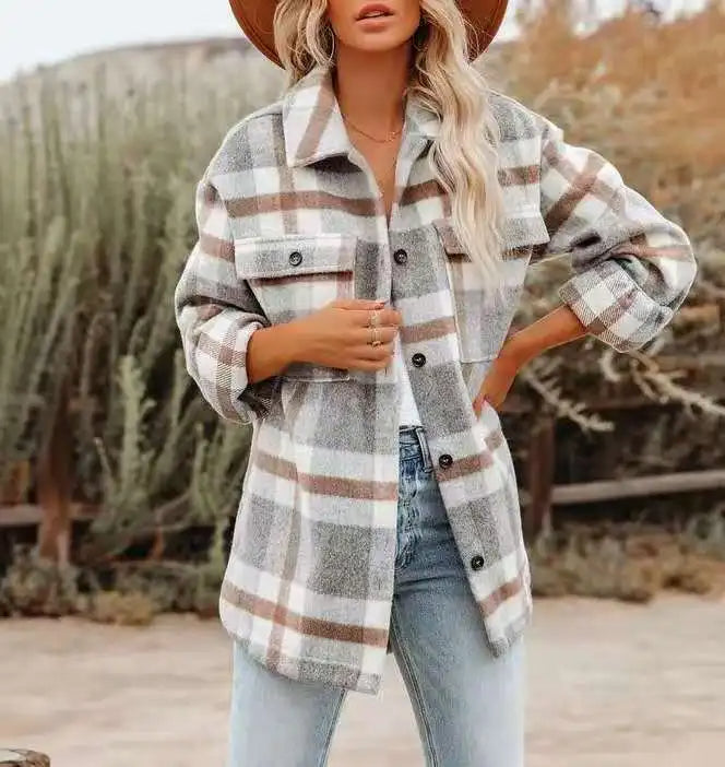 Julie - Veste oversize en flanelle à carreaux pour femme