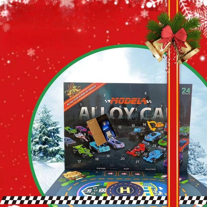 Ensemble de 24 pièces de calendrier de l'Avent pour cadeaux de Noël, modèle en alliage, voiture diecast