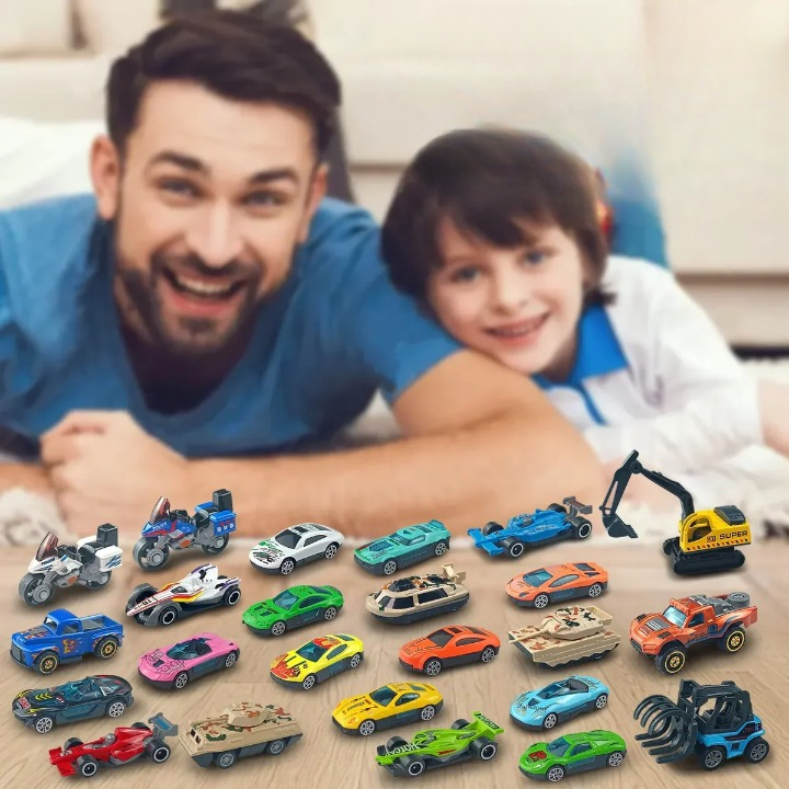 Ensemble de 24 pièces de calendrier de l'Avent pour cadeaux de Noël, modèle en alliage, voiture diecast