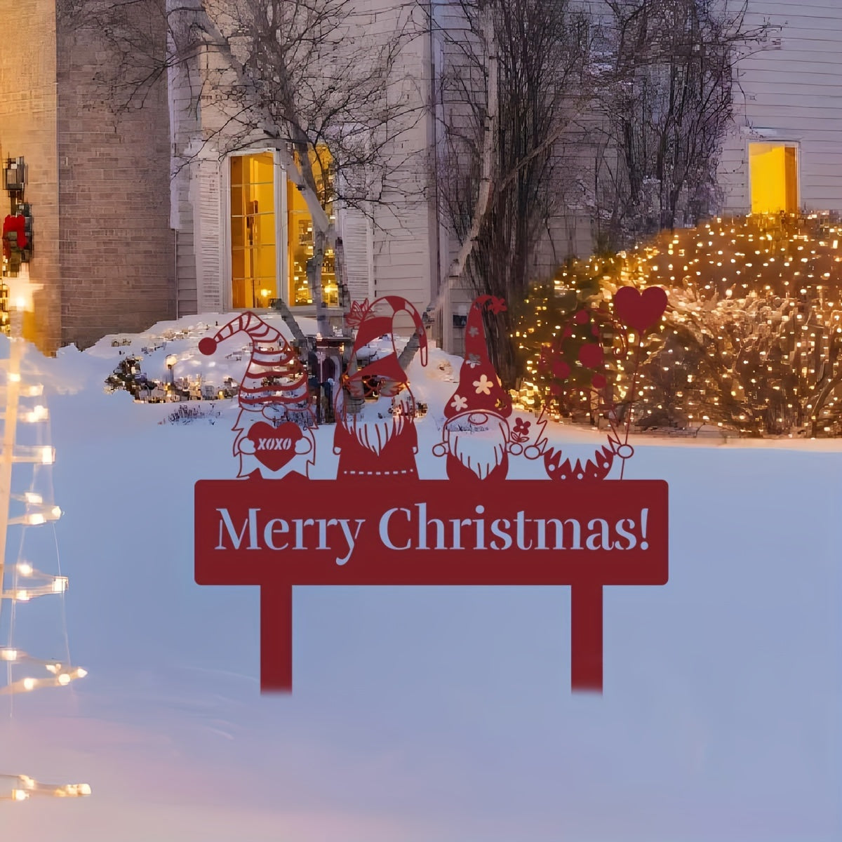 Gnome de Noël coloré en métal pour jardin