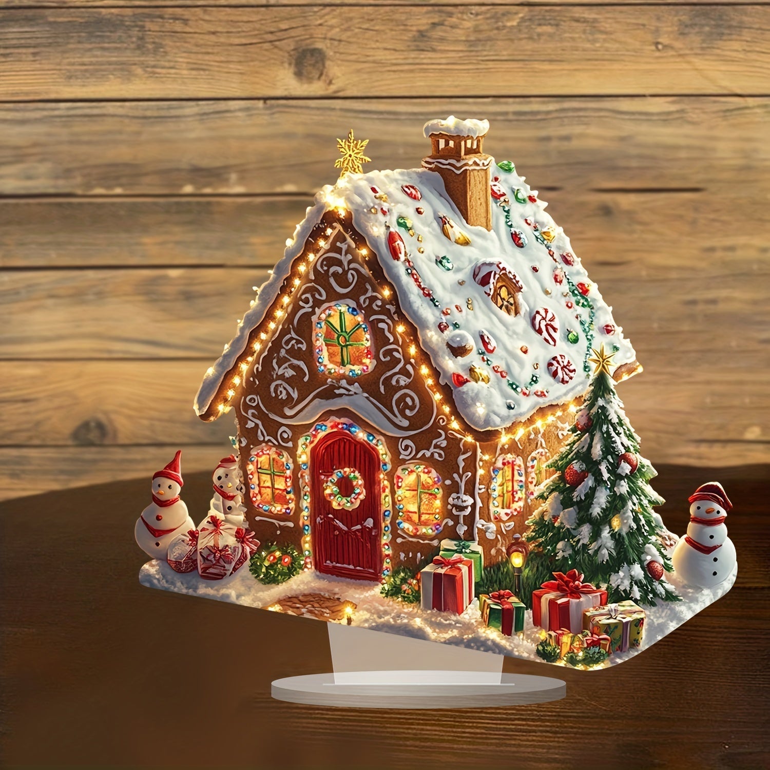 Charmante décoration de table de Noël - Maison en pain d'épice lumineuse