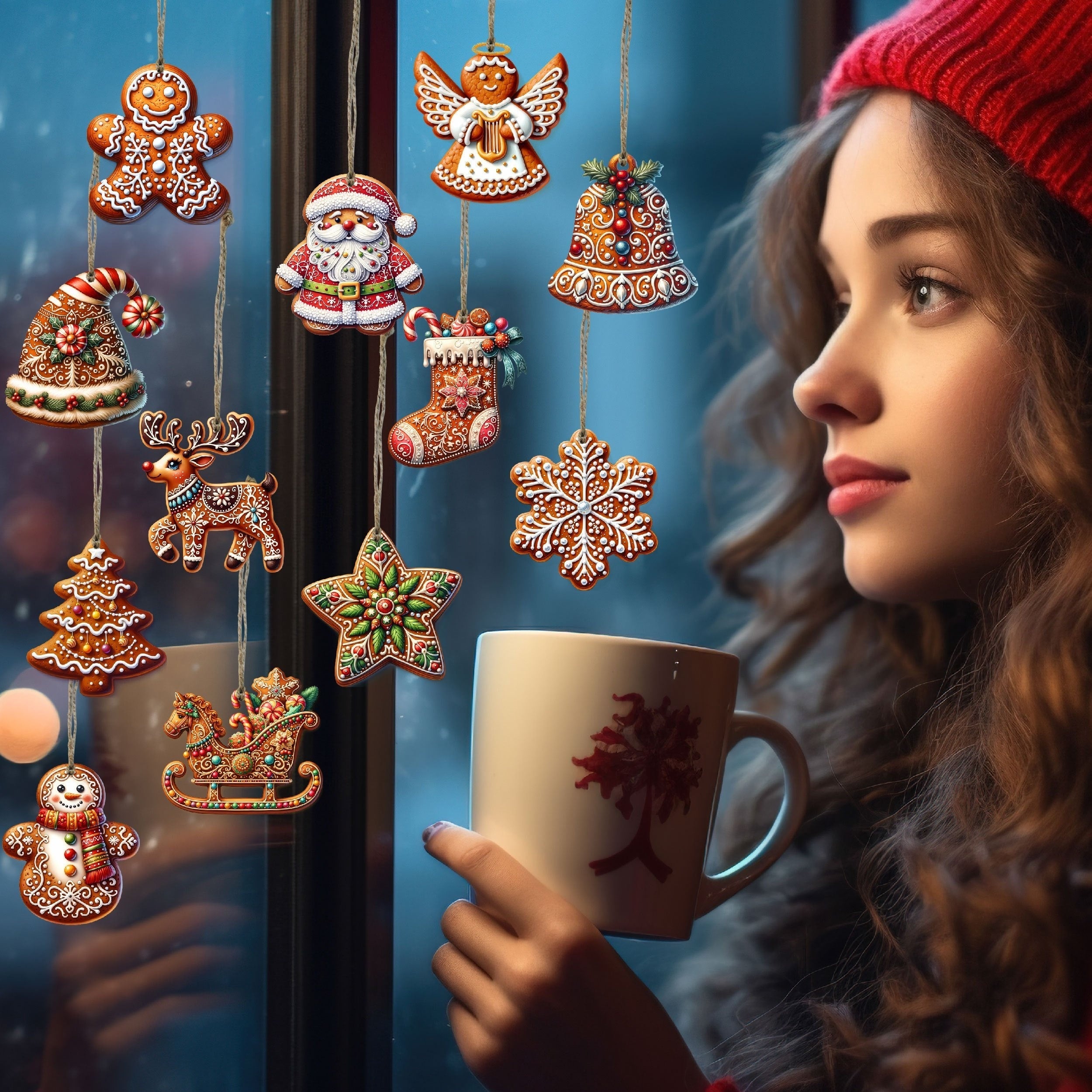 Ensemble de 12 ornements de Noël en bois faits main