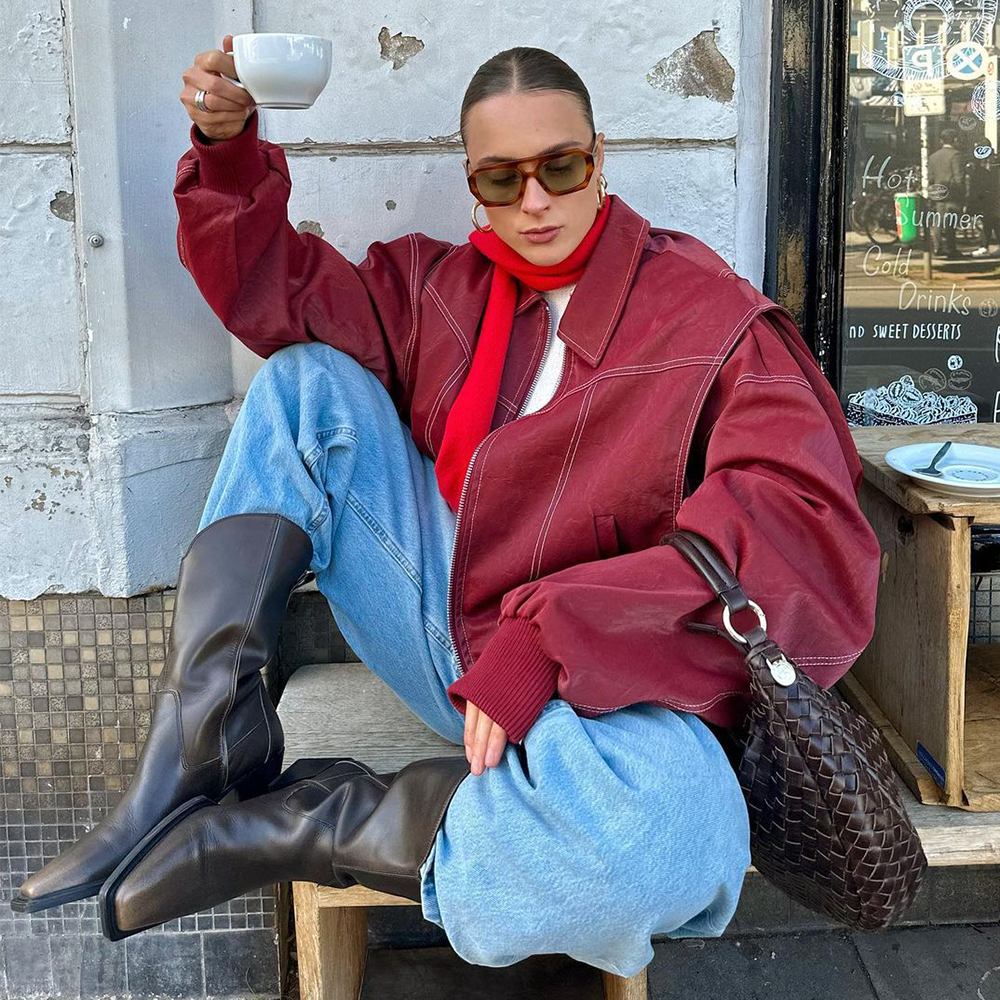 Veste surdimensionnée avec couture contrastée Rouge