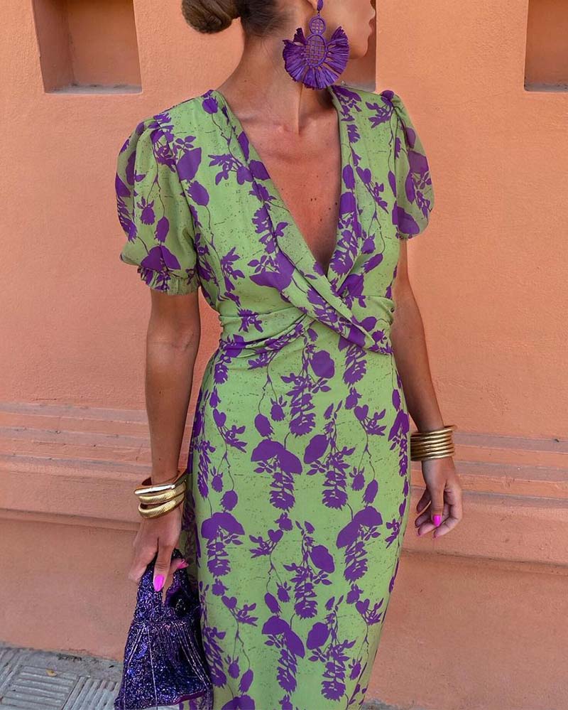 Emilia - Robe longue moulante à imprimé floral élégant