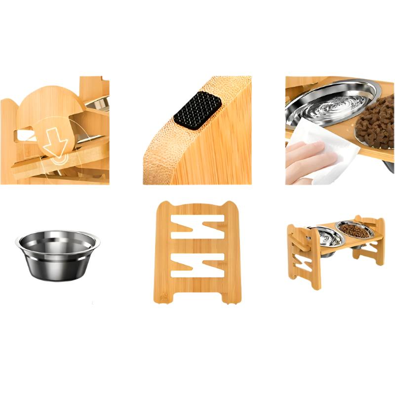 Support de nourriture pour chien surélevé anti-dérapant avec deux gamelles