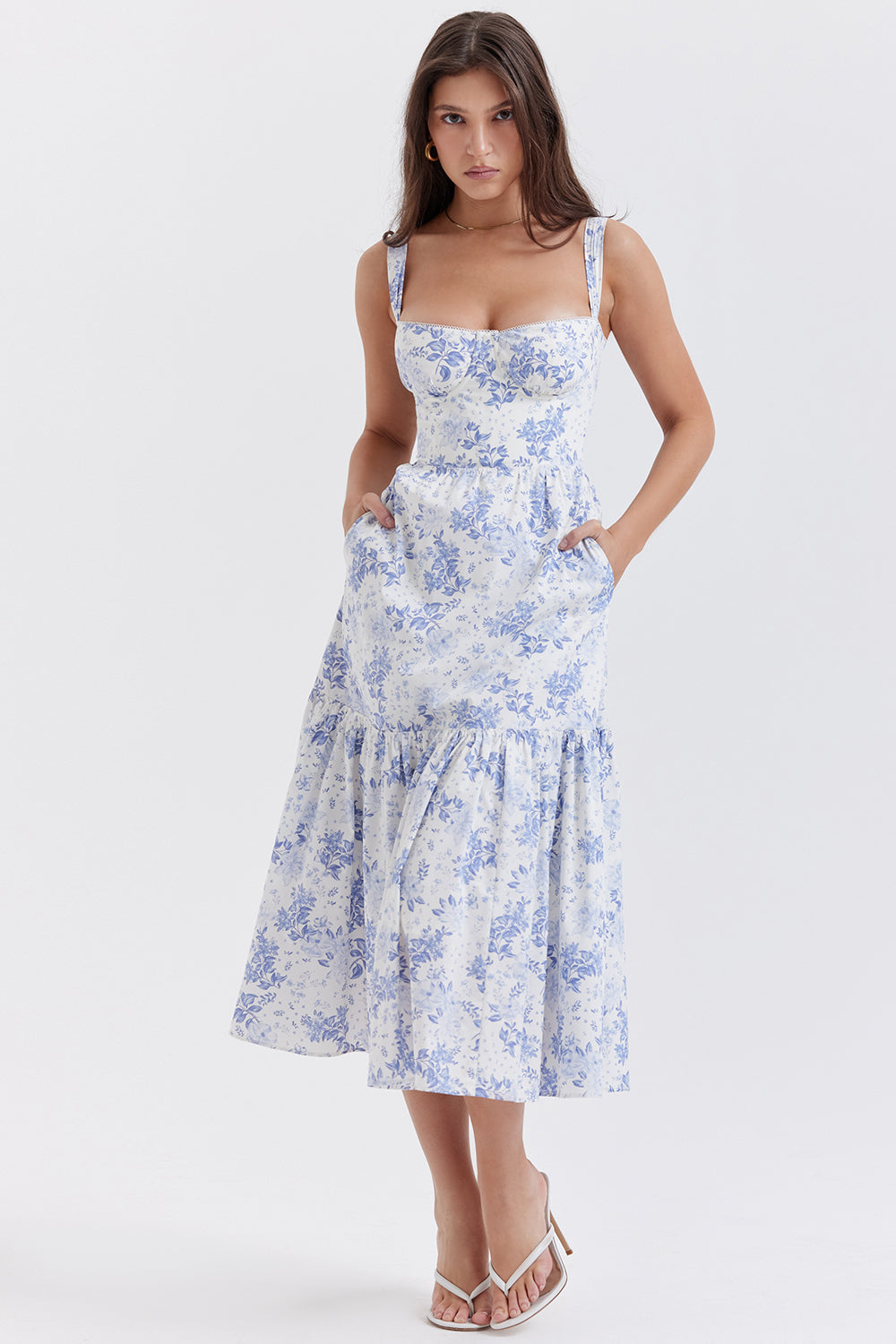 Nicole - Robe midi Sweetheart à bretelles florales