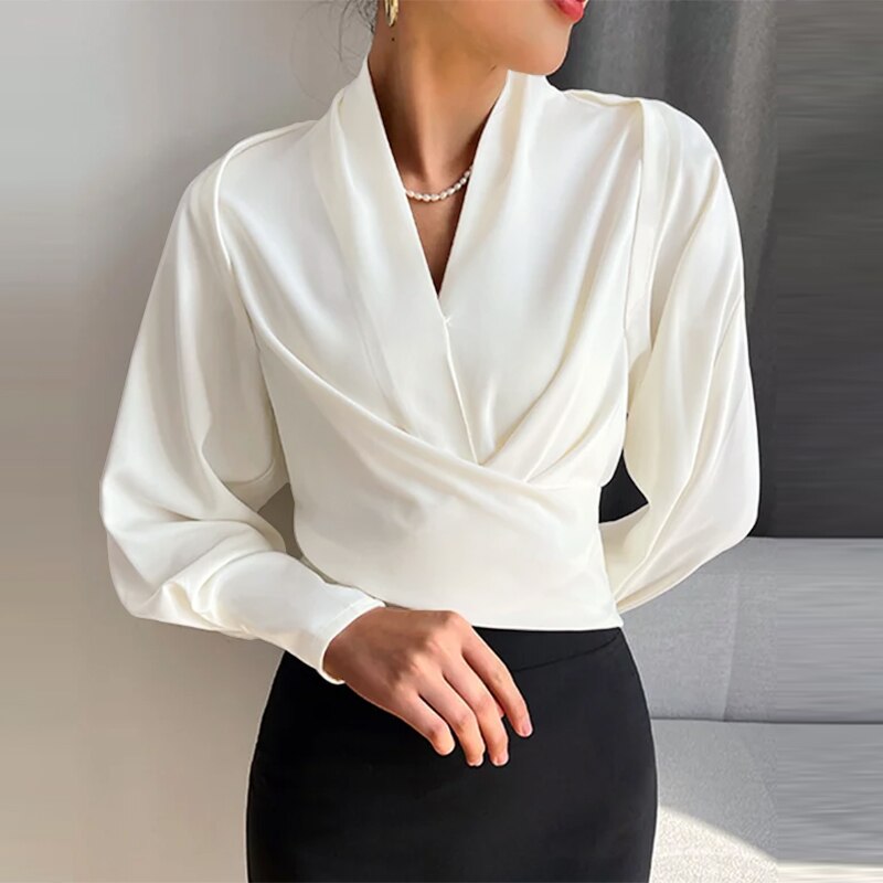 Talia - Chic blouse à manches longues avec décolleté croisé pour dames