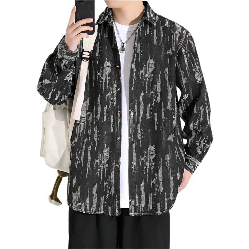 Kenneth - Chemise à manches longues avec des coups de pinceau artistiques pour hommes