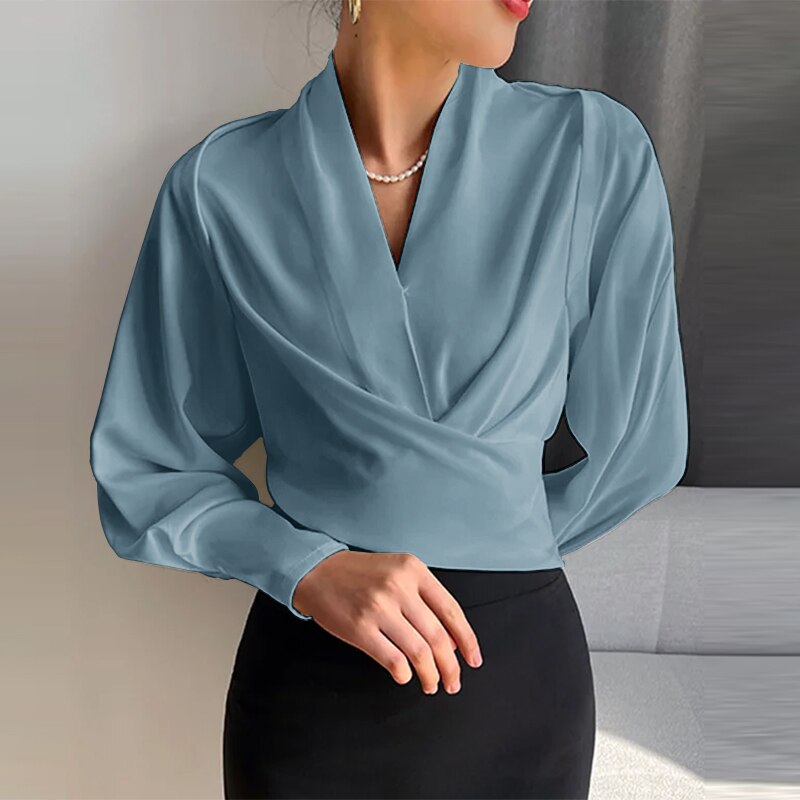 Talia - Chic blouse à manches longues avec décolleté croisé pour dames