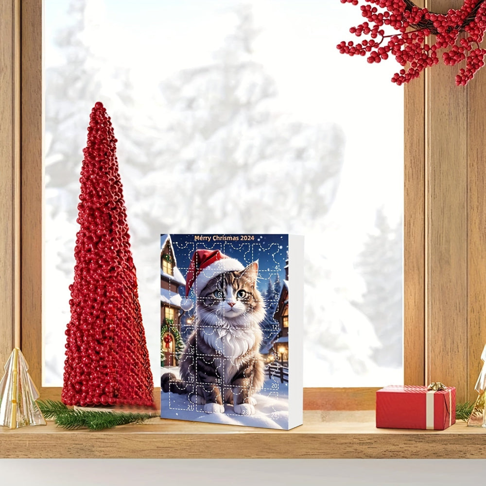 Calendrier de l'Avent vintage avec pendentifs en acrylique en forme de chats 2025, compte à rebours de Noël de 24 jours pour amoureux des chats