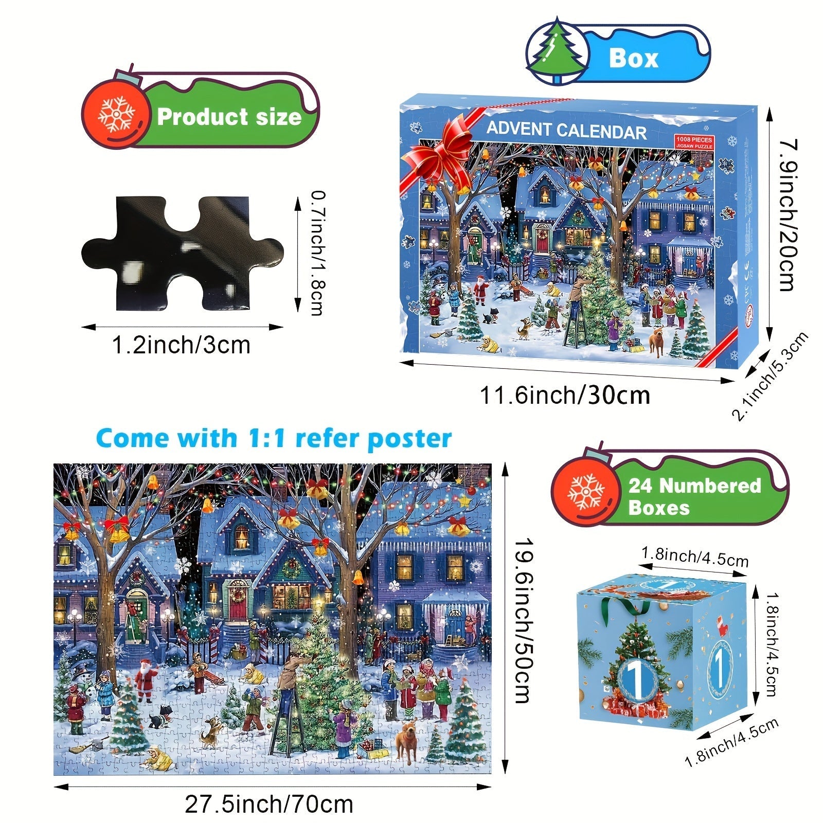 Calendrier de l'Avent Puzzle de Village de Noël Contemporain