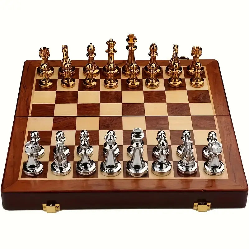 Jeu d'échecs Regal – Ensemble d'échecs pliable exclusif en bois avec pièces en métal