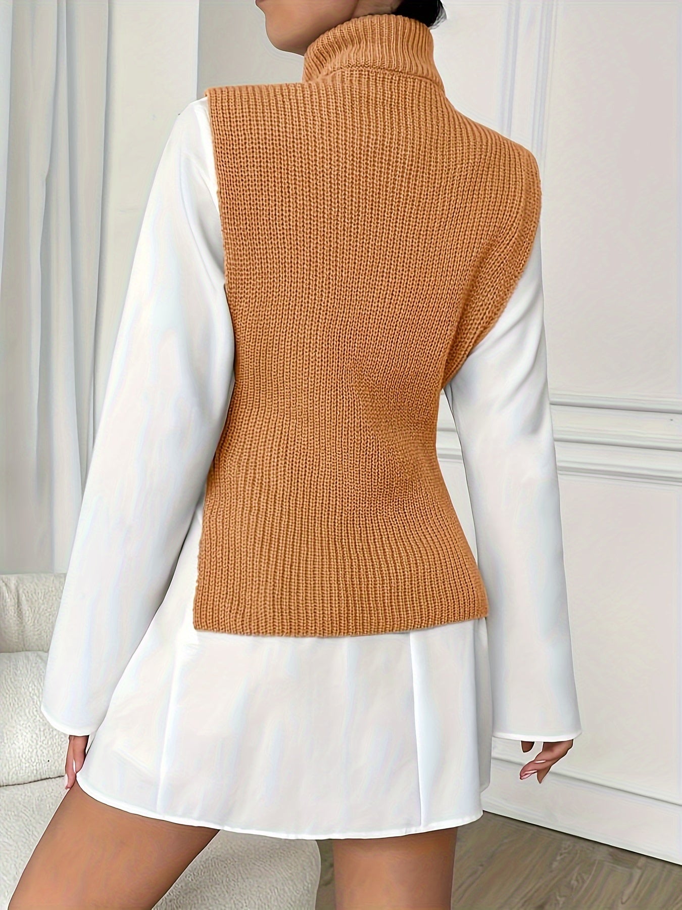 Brittany- Chic gilet en tricot et robe longue avec col blanc