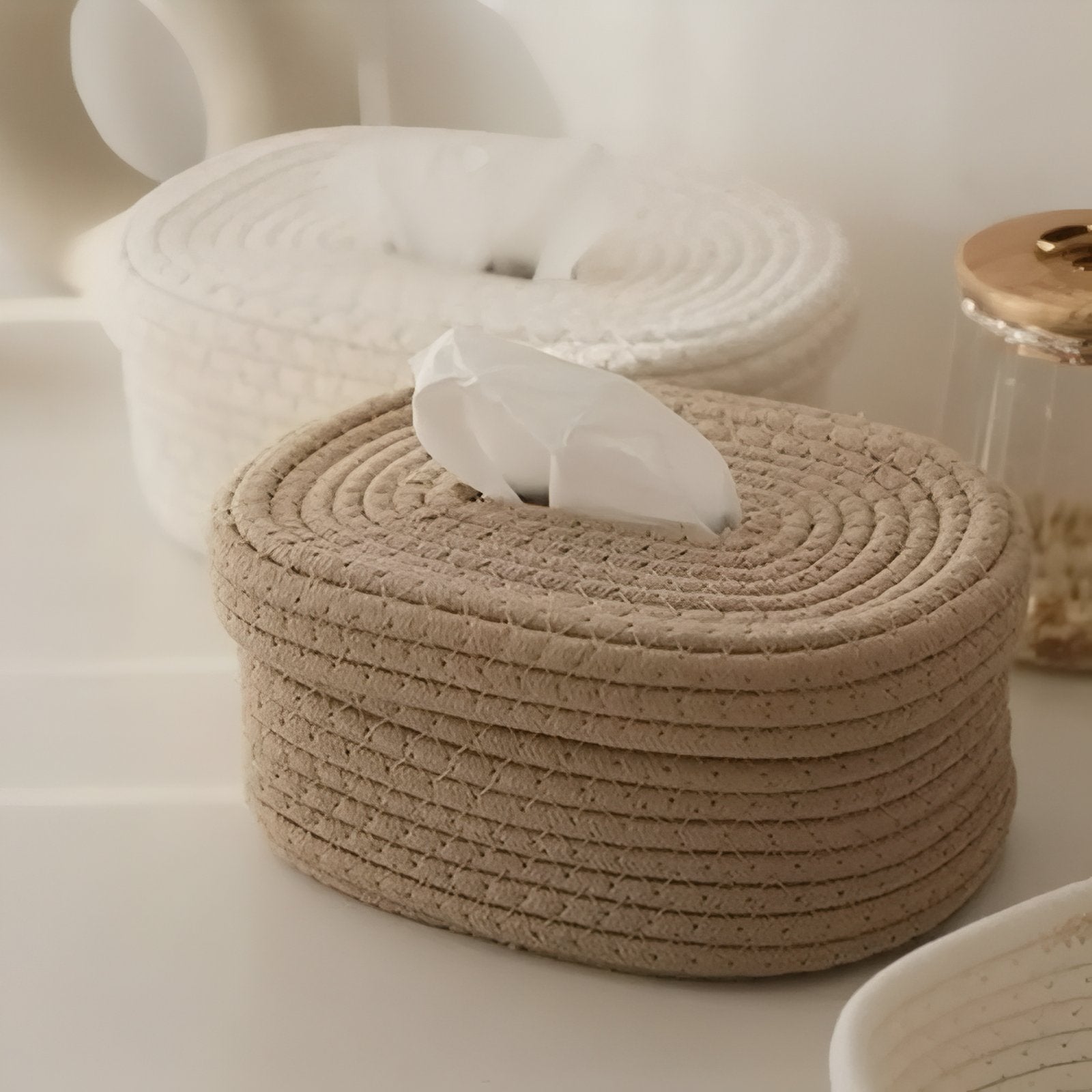 TissuElegance - Housse de boîte ovale en tissu au design élégant