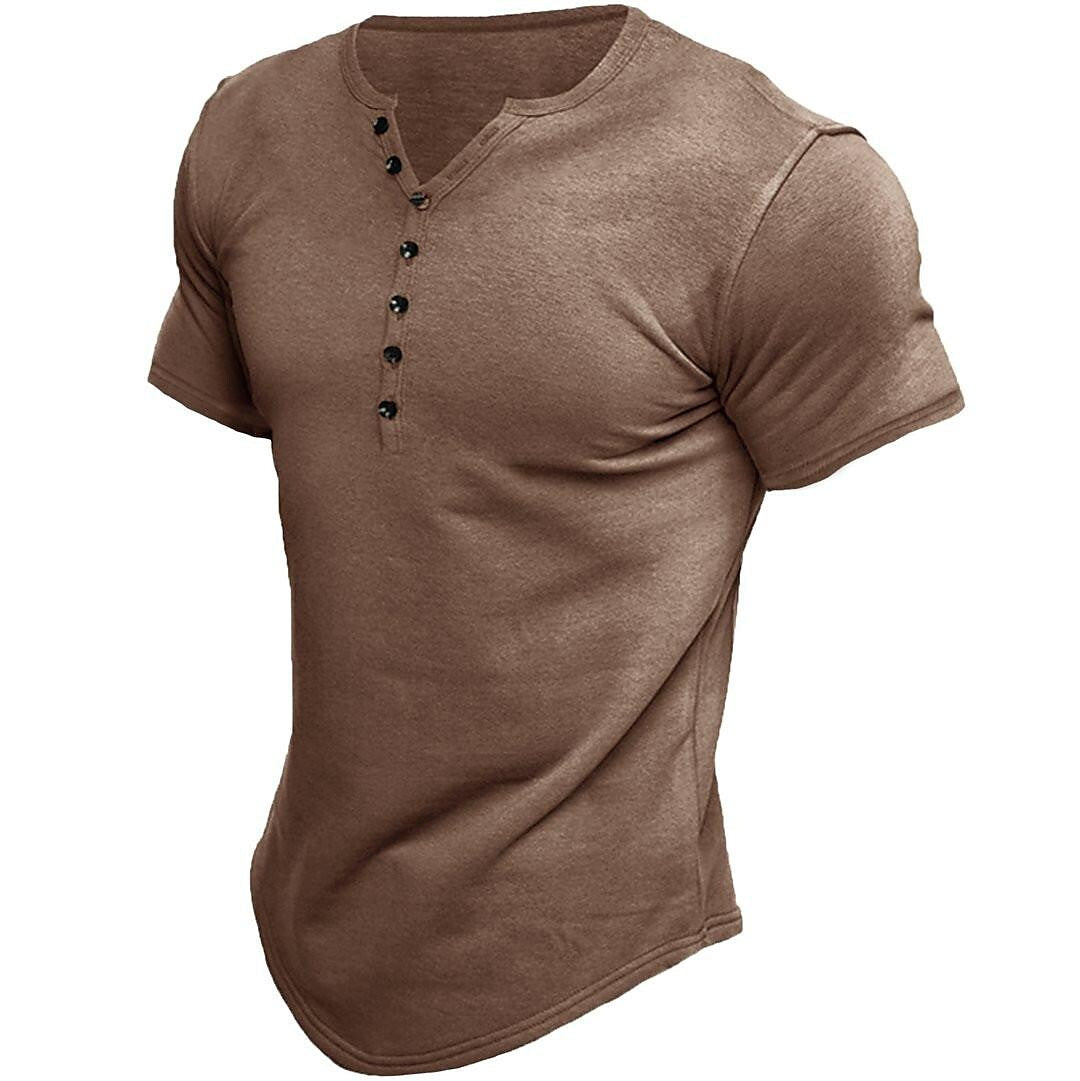 Le millésime de Jen | T-shirt Henley pour hommes à manches courtes et design de couleur unie