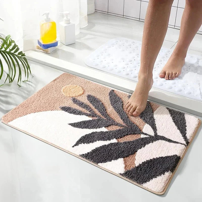 LeafLuxe - Tapis de bain abstrait inspiré des plantes moderne