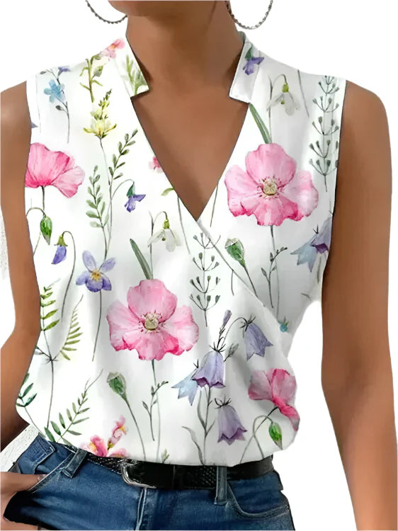 Janine - Blouse slimming et élégante sans manches avec col en V