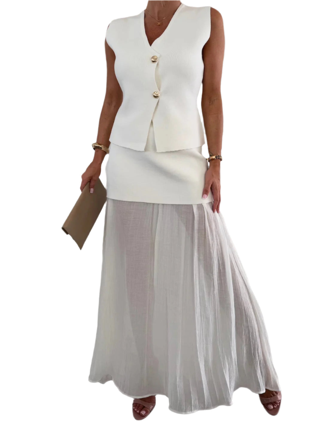 Lorine - ensemble avec jupe plissée et fermeture à boutons