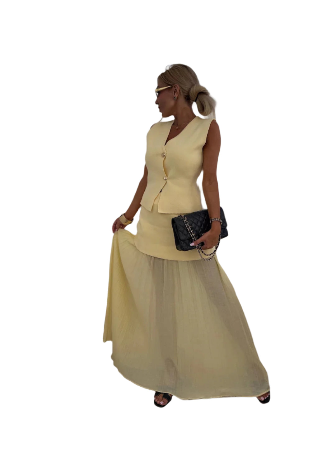 Lorine - ensemble avec jupe plissée et fermeture à boutons