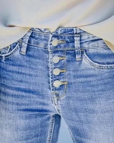 Pantalons en denim taille haute à boutons Chloe Flex pour femmes