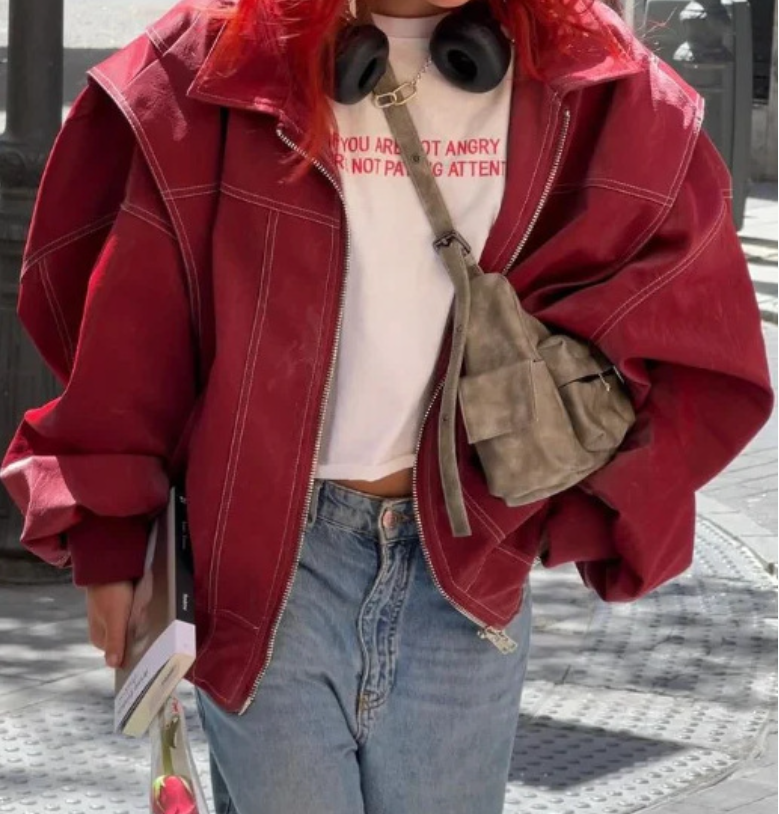 Veste surdimensionnée avec couture contrastée Rouge